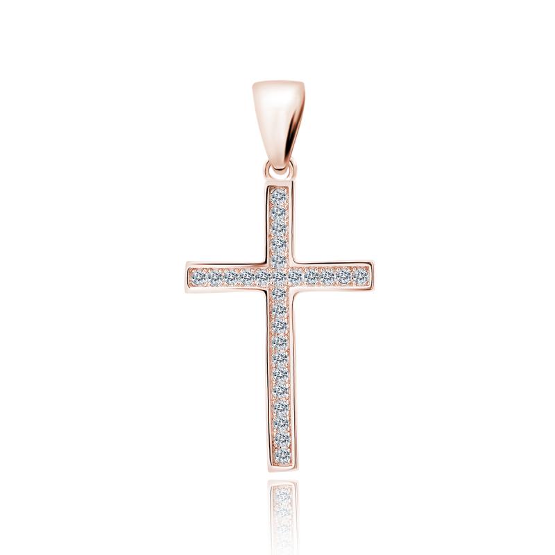 Pandantiv cruce argint cu pietre placat cu aur roz DiAmanti Z1827CRG-DIA (Argint 925‰ 1 g.)